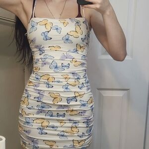 Windsor Butterfly Print Dress - Cream and Blue